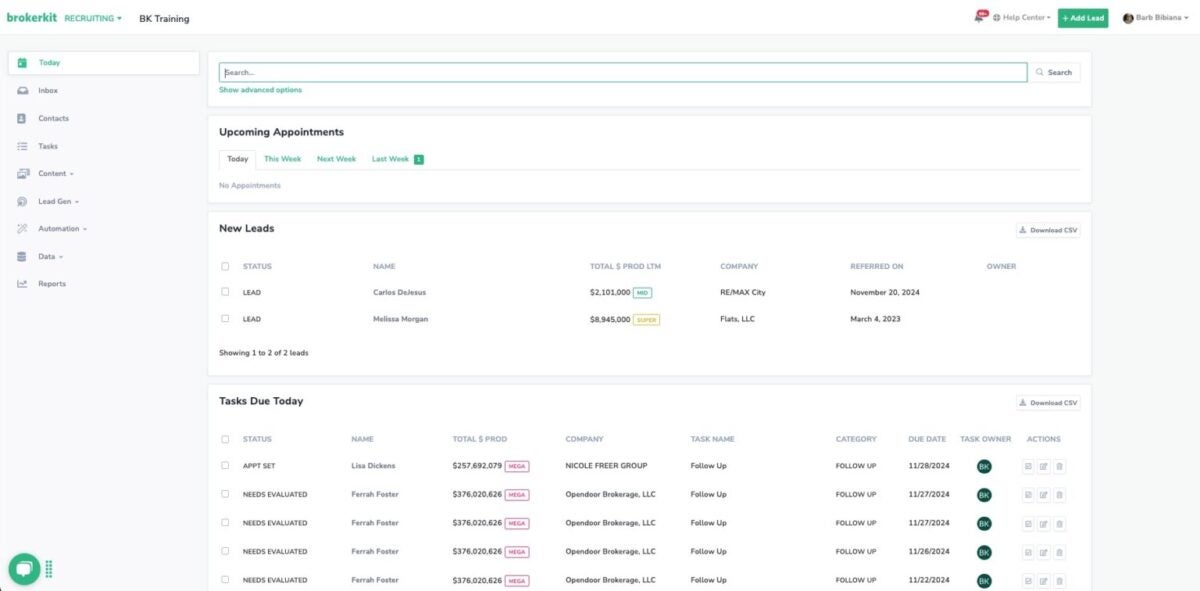 Brokerkit recruiting software dashboard